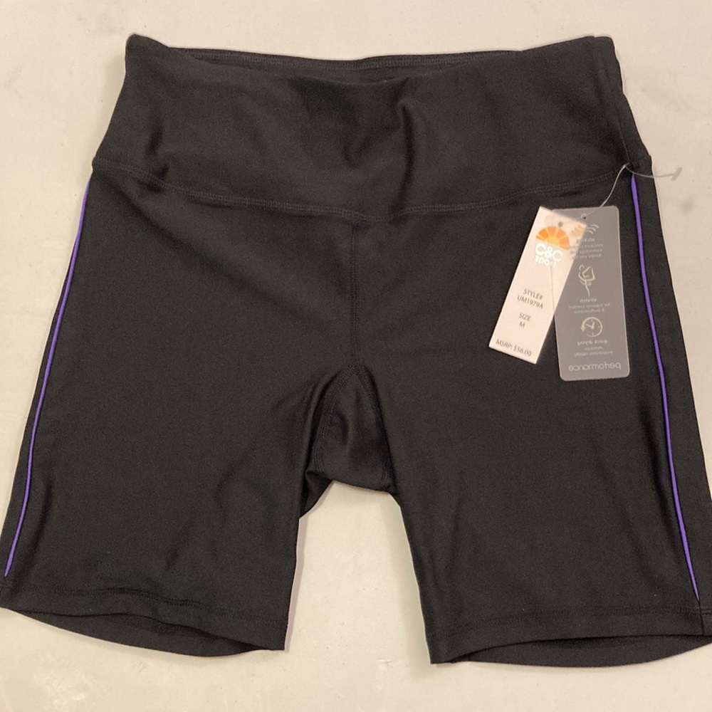 C&C SPORT BLK Moisture Wicking ATHLETIC SHORTS with Purple Piping Sz M ;NWT
